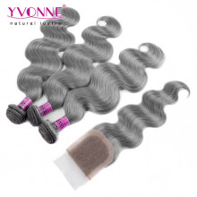 Color Grey Brazilian Body Wave Hair Bundles with Lace Closure